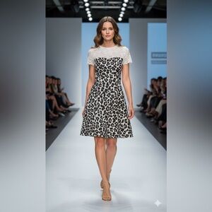 - BLUGIRL leopard print fit to flare dress with lace and embellishments 8 …